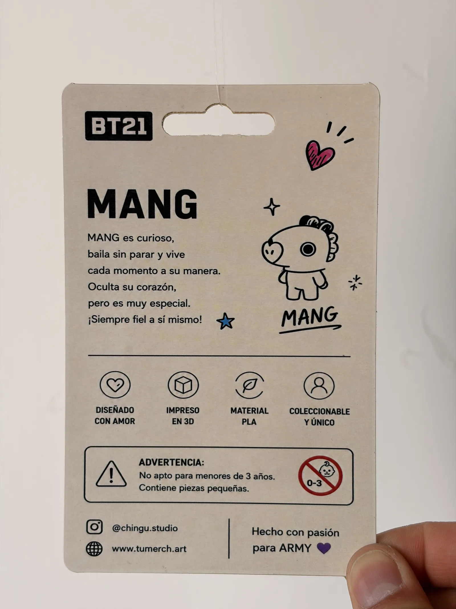 Blíster de la mini figura de Mang, dorso